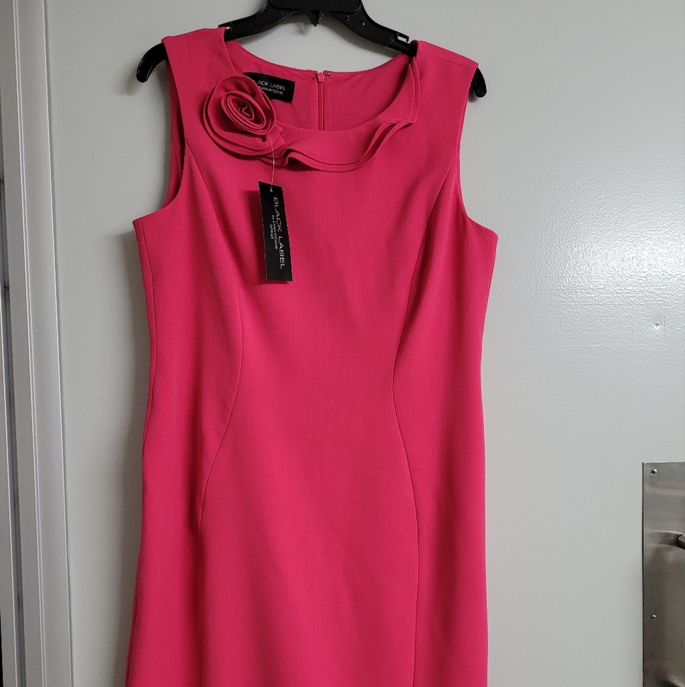 Pink knit sheath dress with Rose Detail by Evan Picone, Sz 12